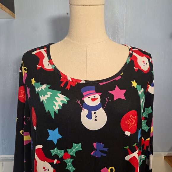 20W Black Red Christmas Santa Holiday Print Longsleeve Midi Dress with Pockets - Picture 2 of 11